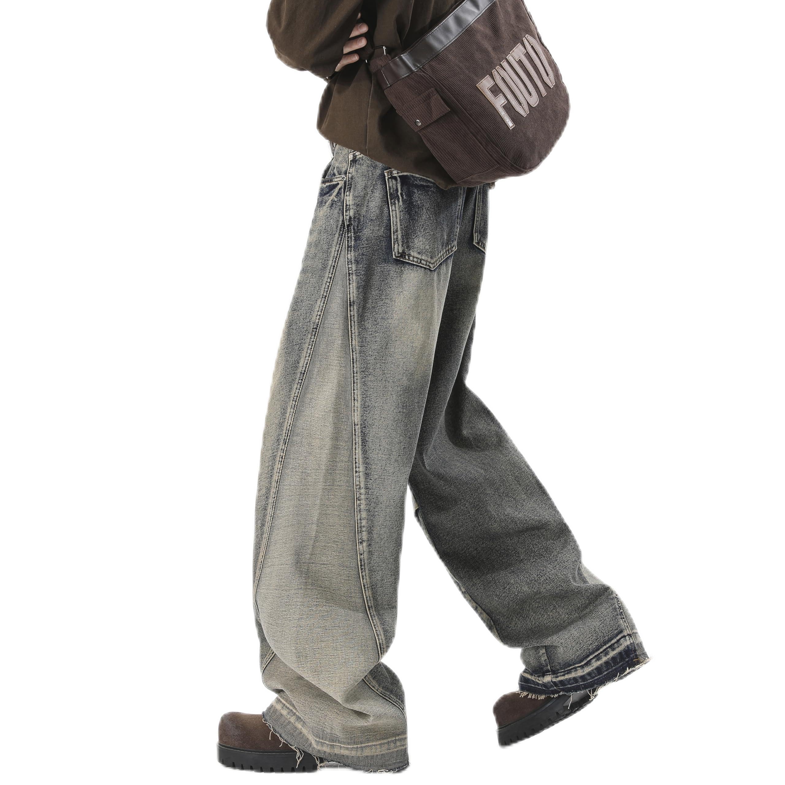 Mens Baggy Wide Leg Jeans Y2k Skater Denim Pants Casual Loose Fit Long Trousers Streetwear