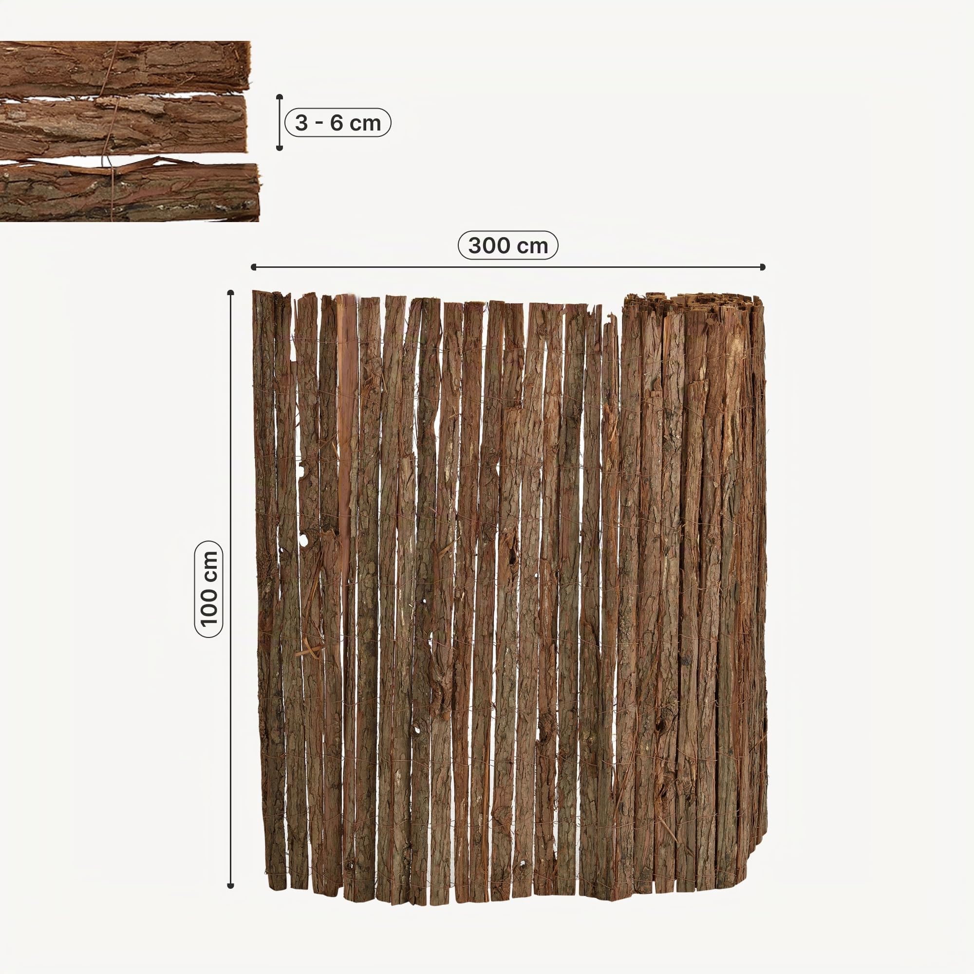 casa.pro Valla de Corteza Zamora Valla de Ocultación Separador de Ambientes para Jardín Terraza Balcón Patio Pantalla de Privacidad 100 x 300 cm - Natural