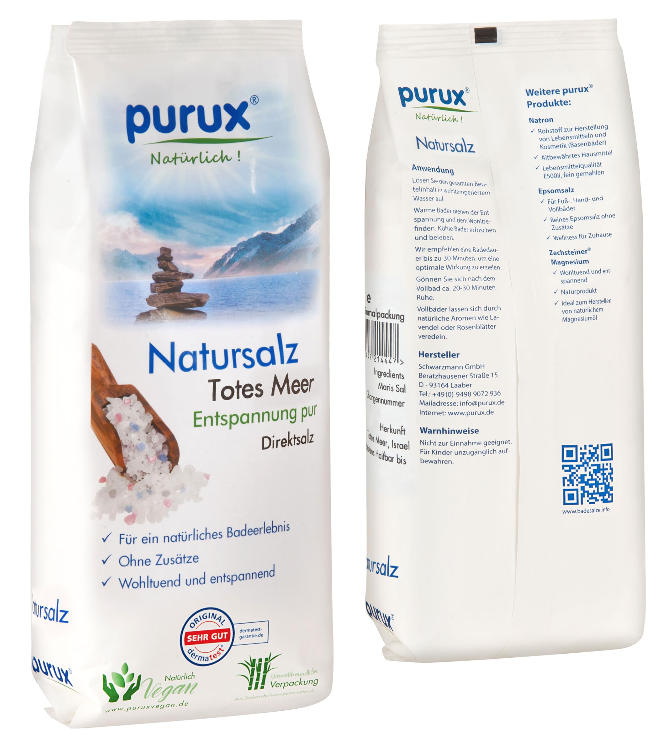 purux Totes Meer Salz 5kg Direktsalz 6x 850g Badesalz absolut naturbelassen