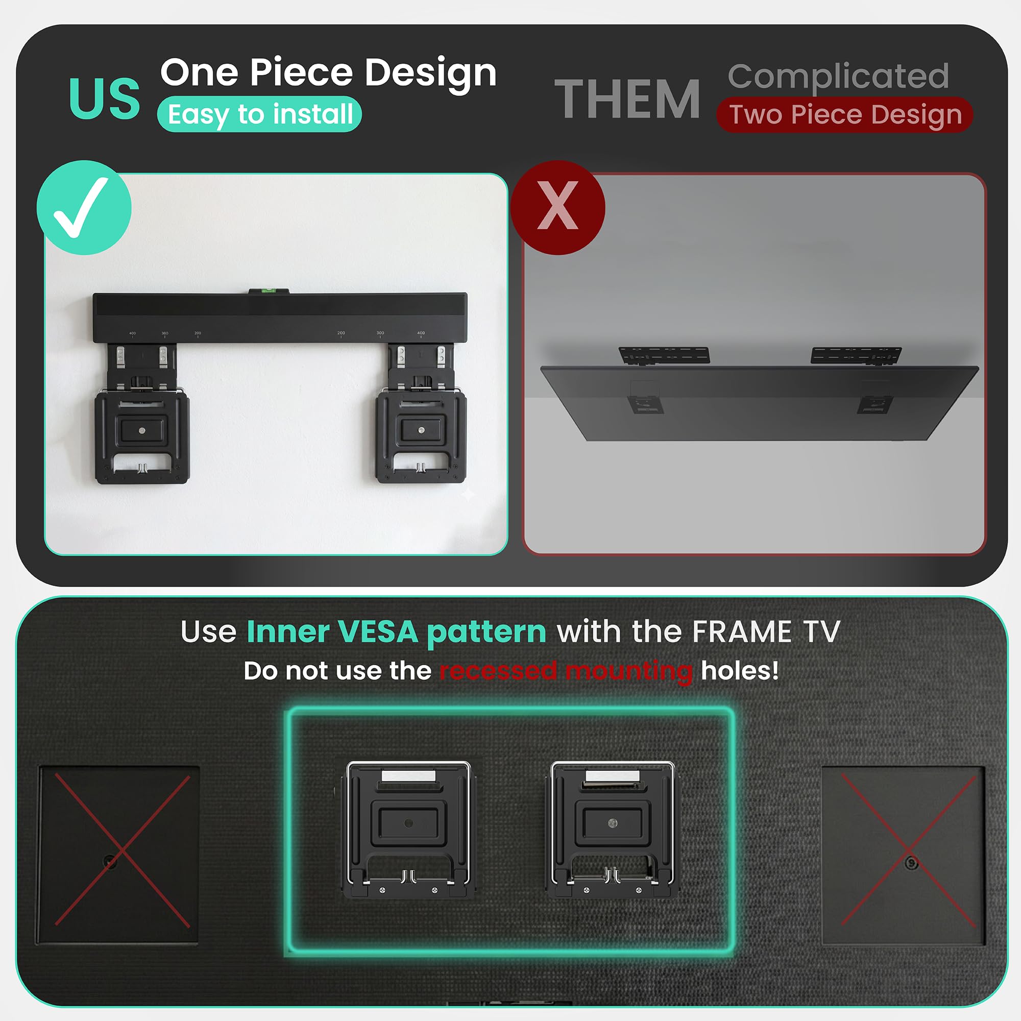 ynVISION.Design Ultra Slim Micro Gap TV Wandhalterung | Kompatibel mit Samsung Frame TVs (2021–2024) für einfache Installation (81,3 cm - 165,1 cm, 1 Stück)