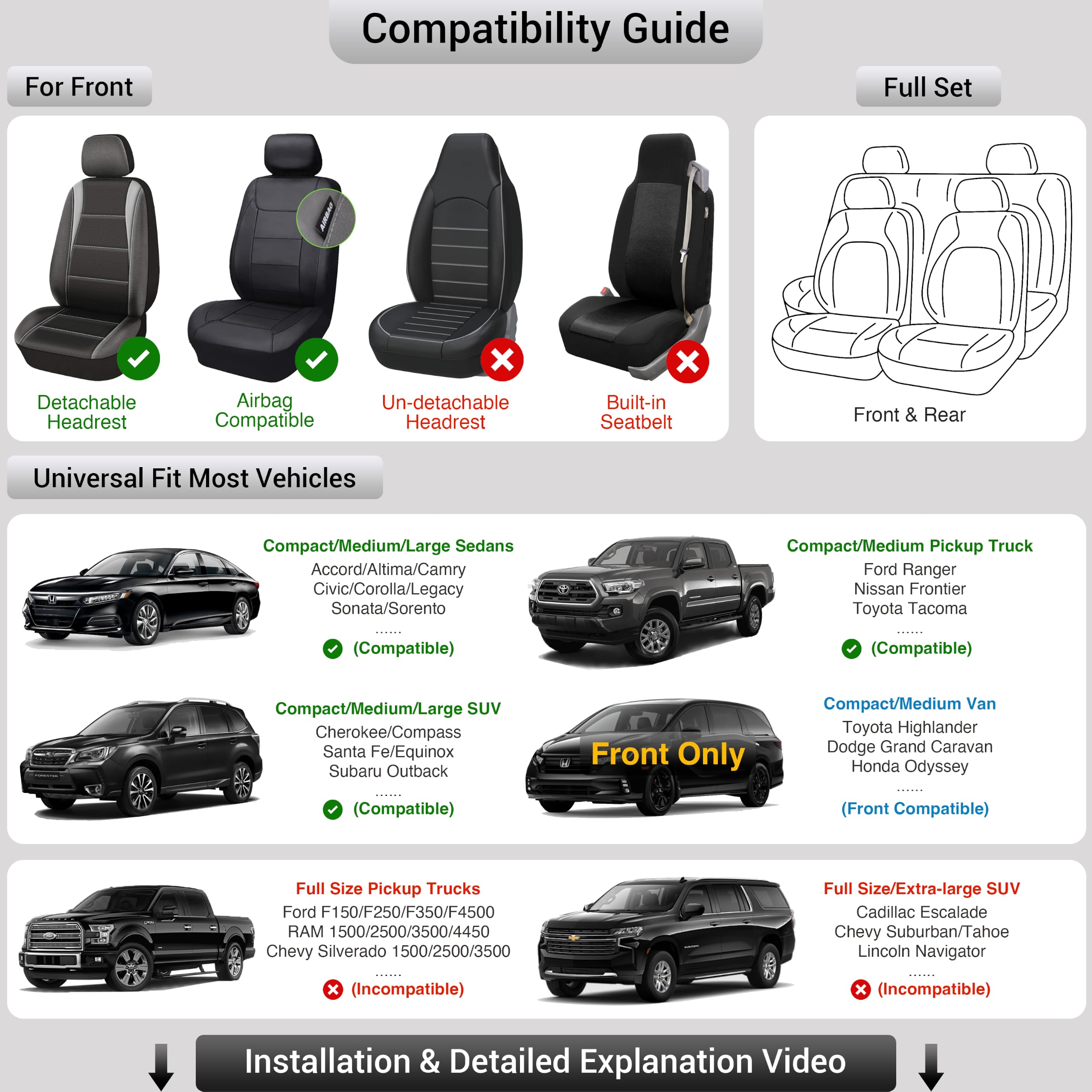 OASIS AUTO Car Seat Covers Full Set, Waterproof Faux Leather Seat Covers for Cars Universal Fit for SUV, Truck, Sedan, Black Premium Car Seat Protector with Front & Back Cushions — Amazon image 9