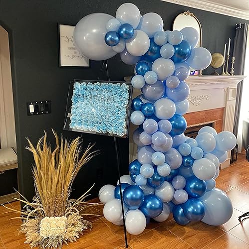 Miniatura 4 de Globos azules metálicos, 60 globos de color azul cromado de 12 pulgadas, globos azul bebé macarrón, globos azul perla, globos de látex azul marino