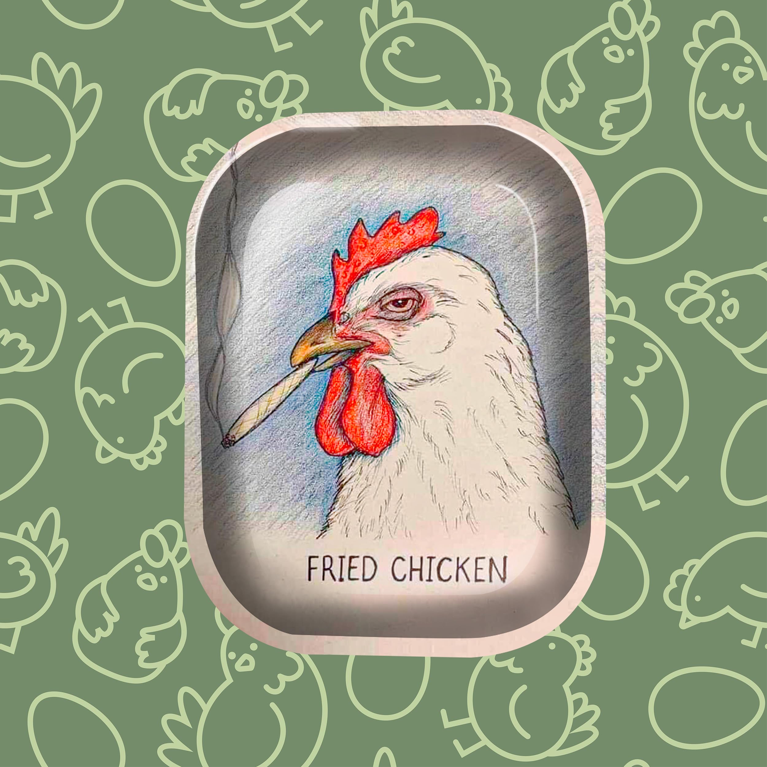 Fried Chicken Tobacco Rolling Tray - 7" X 5" Cigarette Smoking Accessories Trays for Men and Women - Unique Funny Cool Unisex Metal Design Raw Tobacco Small Roller Plate