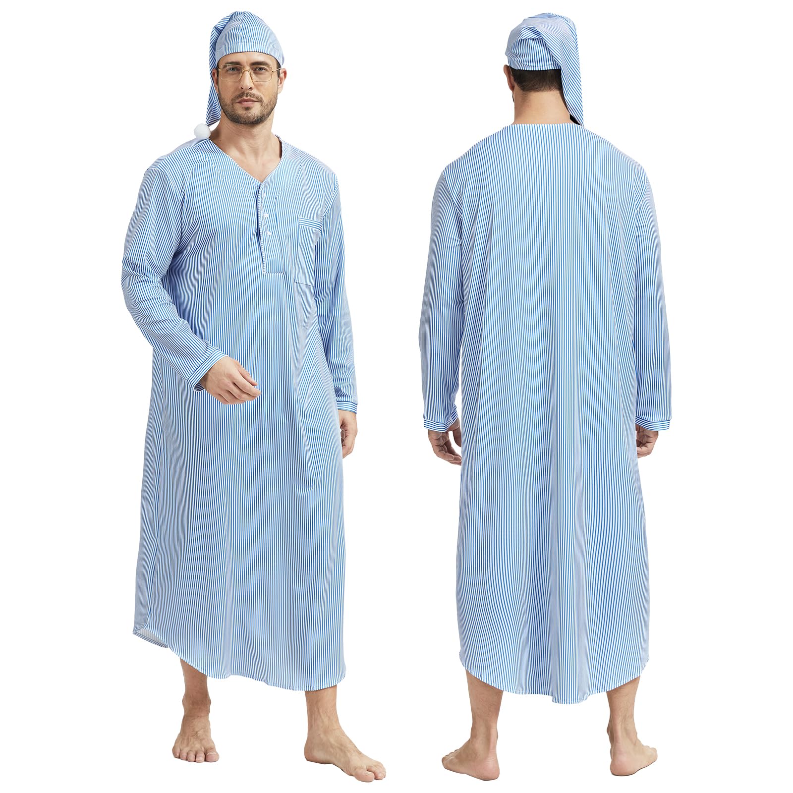 Conjunto de pijama divertido de 4 piezas para Navidad y carnavales, incluye bata, gorro de noche, gafas y velas de imitación