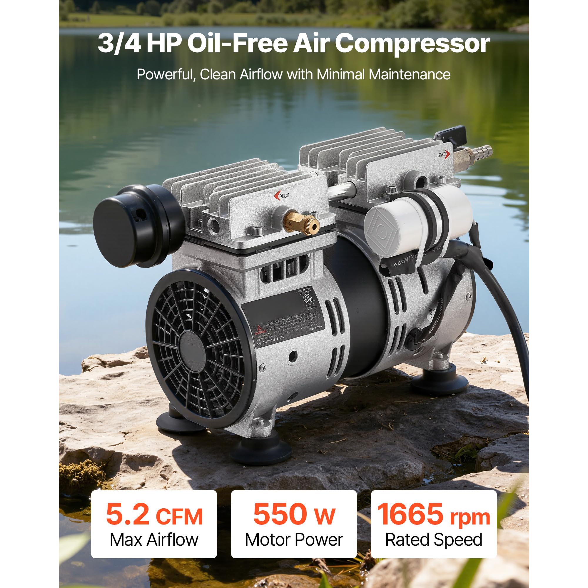 VEVOR Aérateur de Bassin 590 W Système d'Aération Lac jusqu'à 1,2 hectare Pompe à Air Étang Extérieure pour Circulation Oxygène en Eau Profonde, avec Protection Contre Surchauffe, Clapet Anti-retour