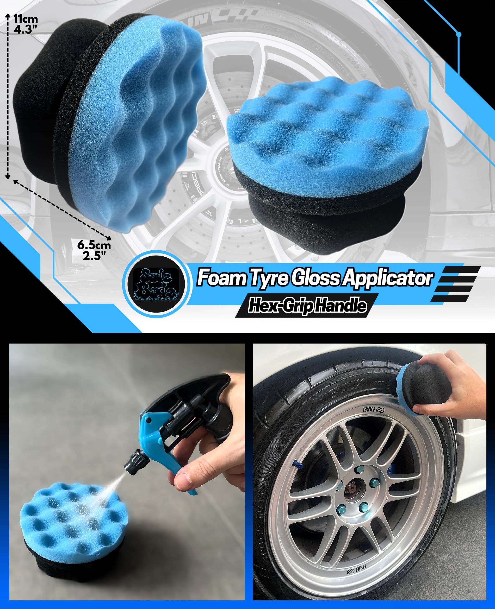 Deluxe de Limpieza de Ruedas, Set de 6 | Cepillos de Lavado de Llantas Largos/Cortos, Densos, Flexibles y sin Arañazos, Cepillo Detalles y Neumáticos, Aplicador Brillo, Toalla Secado Suave