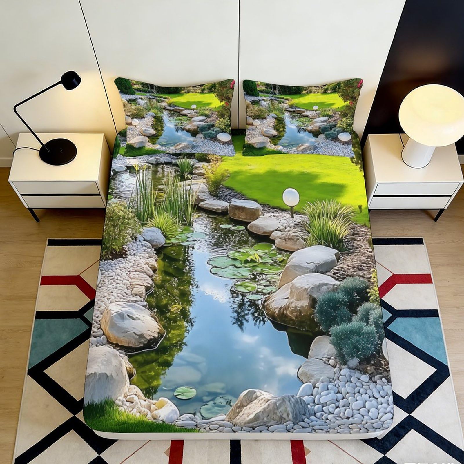 Jqzkxnhpbr Style-4 3D Printed River Landscape Fitted Sheet Microfiber Soft Water Stream Bed Cover For Bedroom Guest Room Decor 90X200x25cm