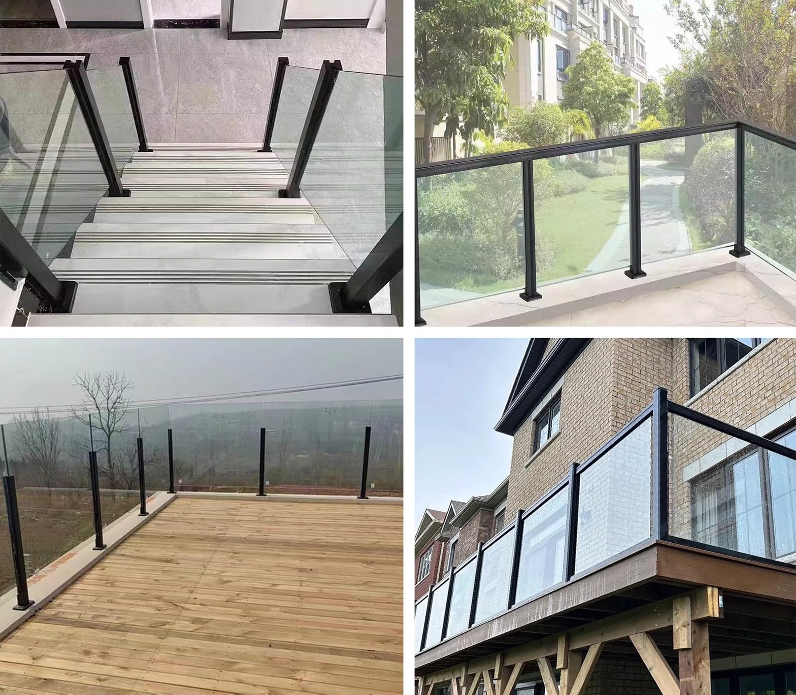 Set di ringhiere in acciaio inossidabile 304 in vetro nero durevole per ringhiera per balcone con fessura per spuntoni, elegante paletto per scale interne per moderne soluzioni di sicurezza