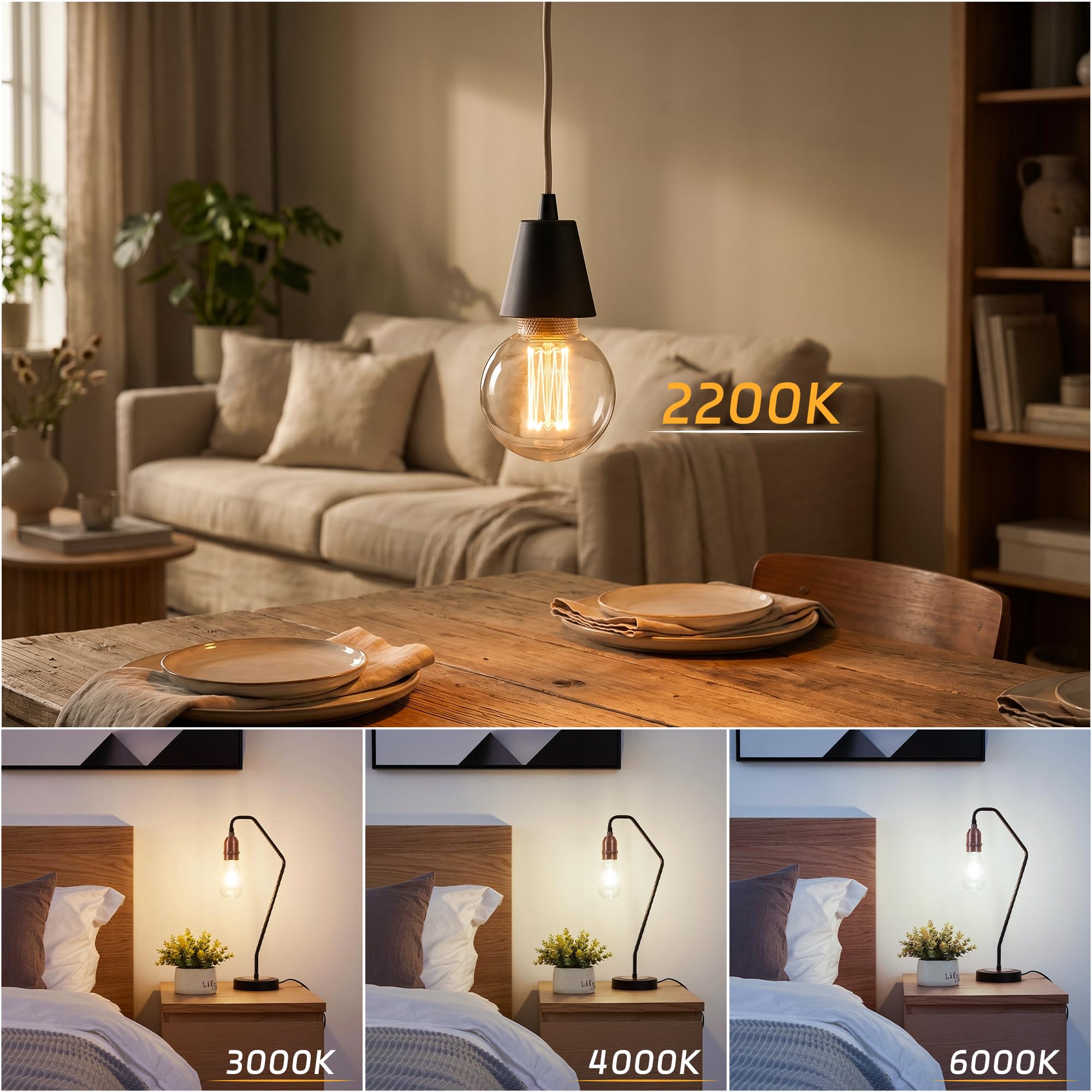 Edison - Bombilla LED de color ámbar (base E26, intensidad regulable, filamento virtual RN, 3,5 W, 110 – 130 V, equivalente a 40 W, 120 lúmenes, 2000 – 2200 K, luz cálida para decoración)