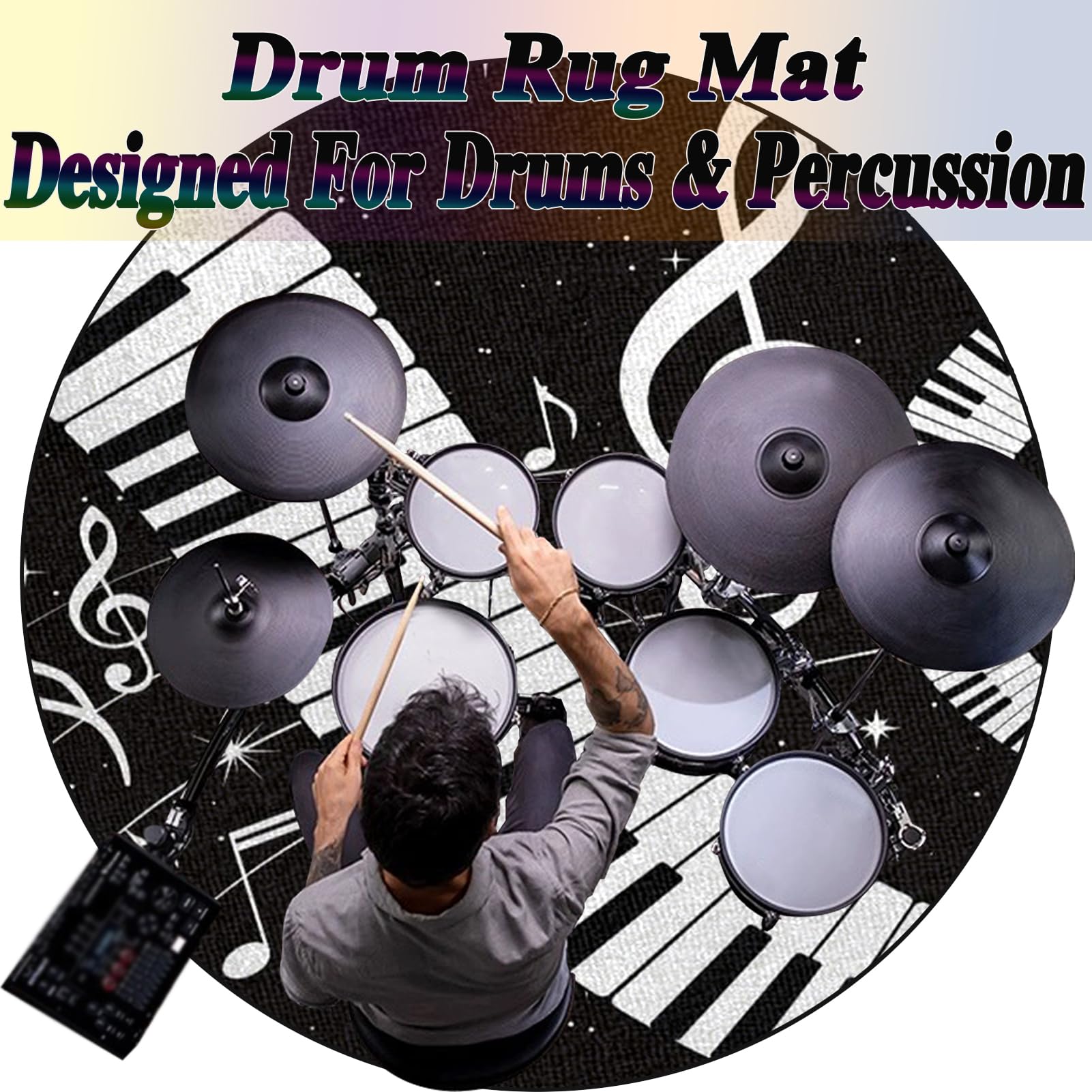 Schlagzeugteppich Schalldicht Drum Teppich rutschfest Trommelteppich Musikinstrumente Bodenmatte Rund Schlagzeug Teppich Elektronisches Jazz Schlagzeug Kit für Bass Snare Drum 150 cm