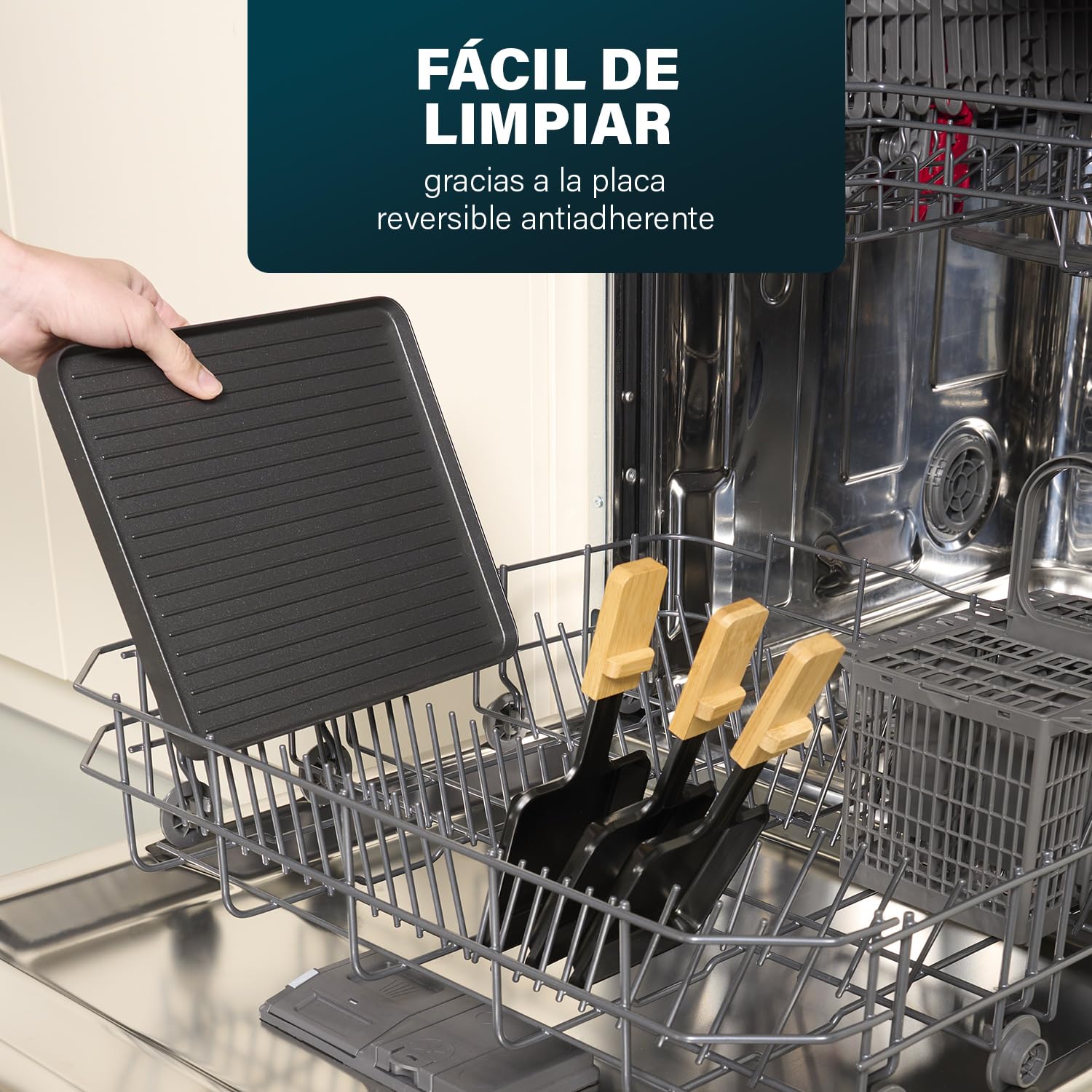 Princess Raclette 162950 Pure para 4 personas, Parrilla reversible (plancha and parrilla), 21 x 23 cm, Acabado en bambú, revestimiento antiadherente de alta calidad, 800 W