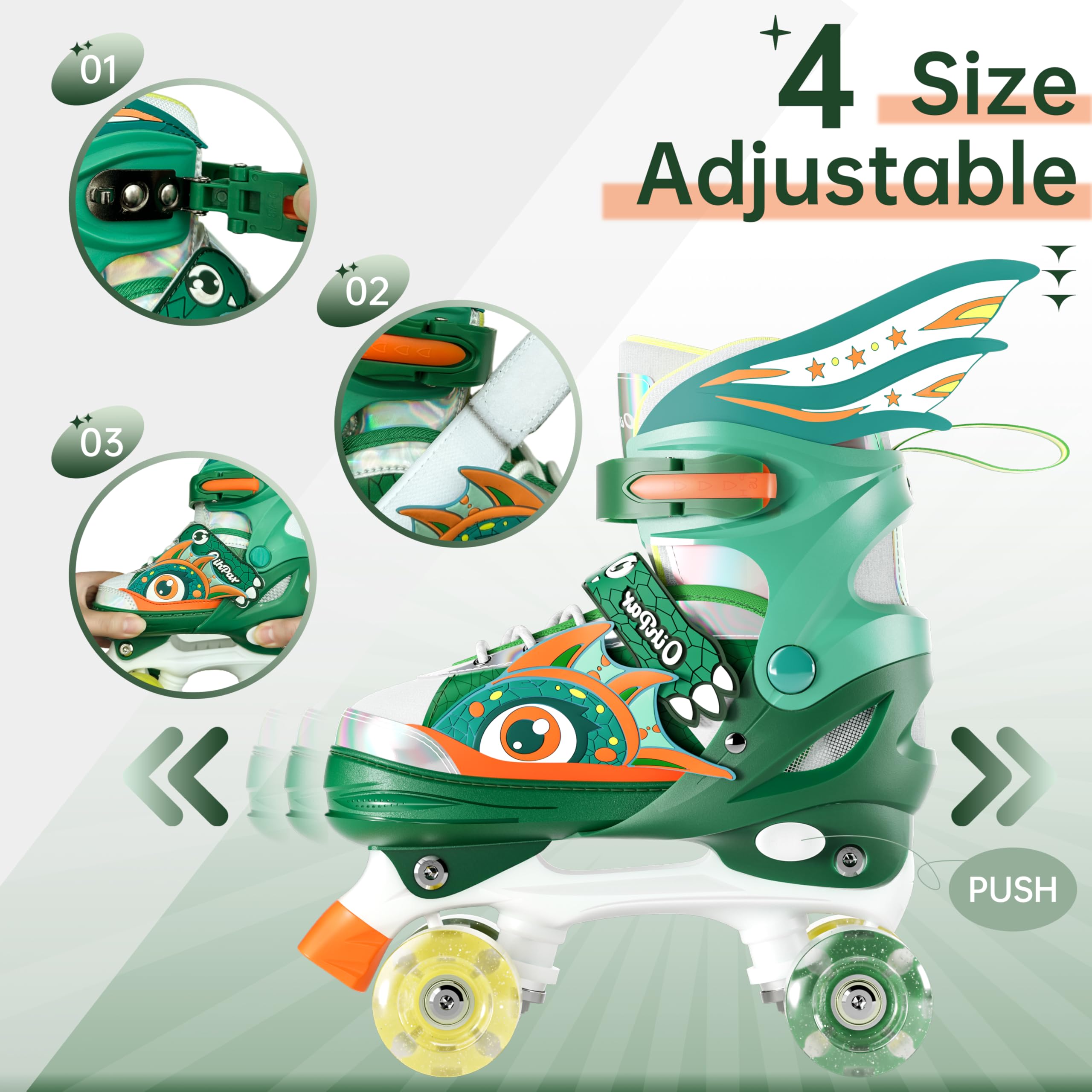 Rollschuhe für Kinder mit leuchtenden Rädern und 4 Größen einstellbar Quad Roller Skates für Mädchen und alle Anfänge