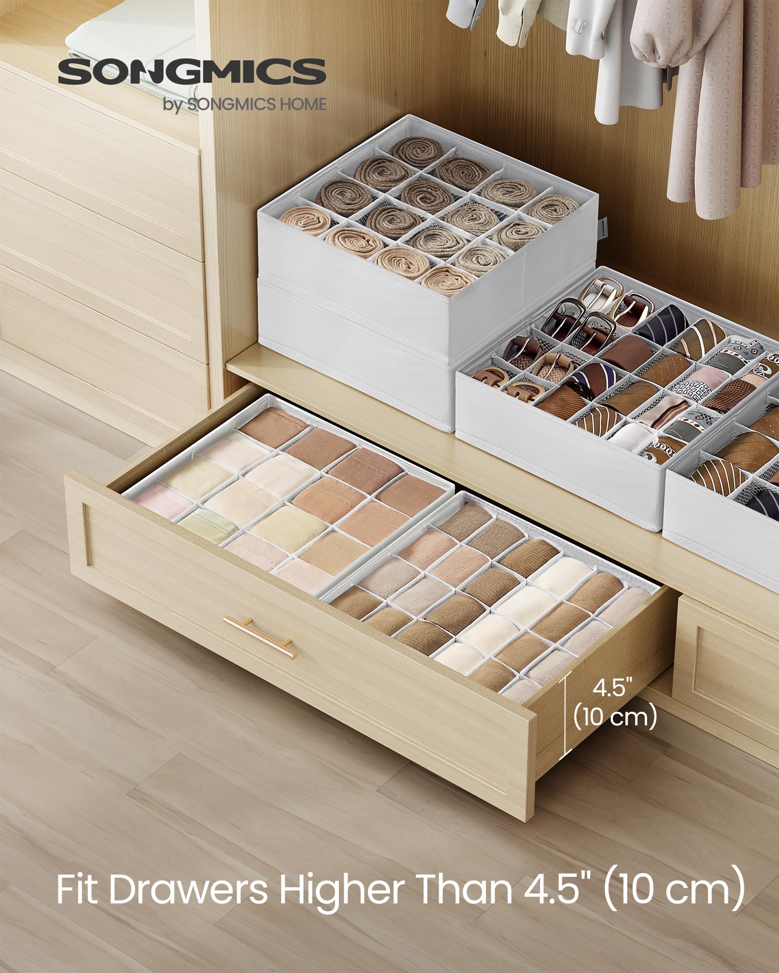 SONGMICS Set of 4 Drawer Organisers, 80 Compartments (2x16+2x24), Foldable Closet Organiser, 30 x 30 x 10 cm - Image 2