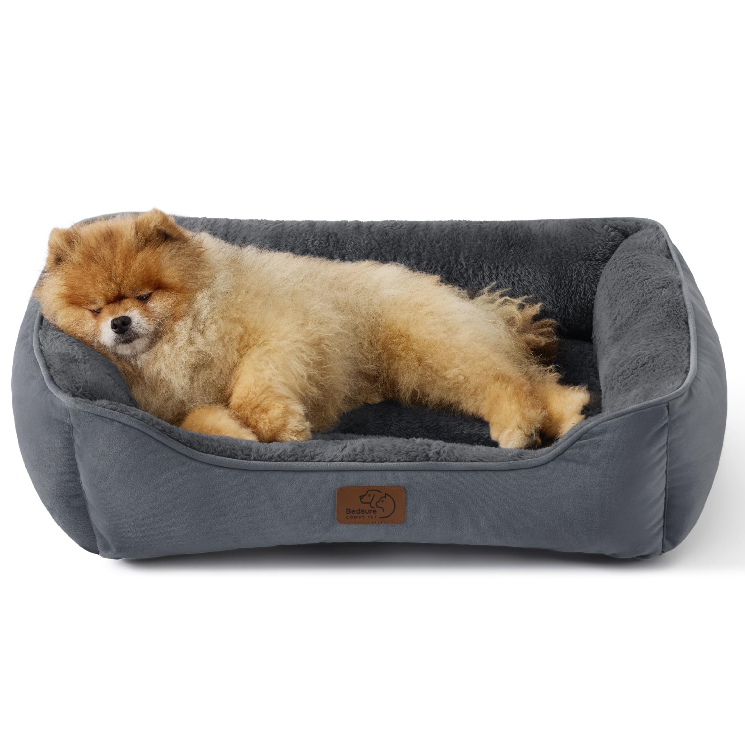 Bedsure Dog Bed Medium Washable - Rectangle Small Dog Bed with Anti-Slip Bottom, Anti-Anxiety Pet Basket for Puppy and Large Cat, 63.5x53 cm, Dark Grey
