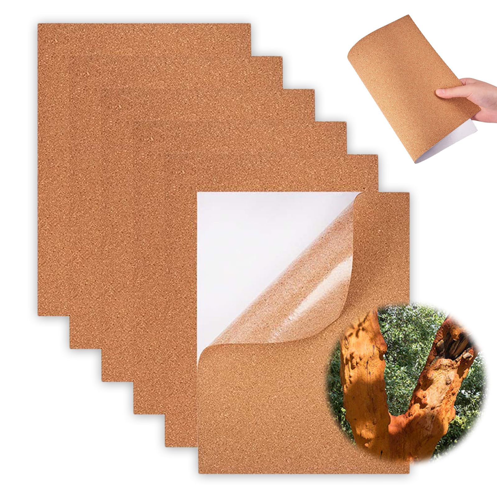 6 Sheets Self-Adhesive Cork 21x30cm, Rectangle Insulation 1mm Cork Sheets with Full Sticky Back, Bulletin Board Cork Tiles Mat for Coasters, Floors, Walls, DIY, Die Cutting, Craft Projects, Home Decor