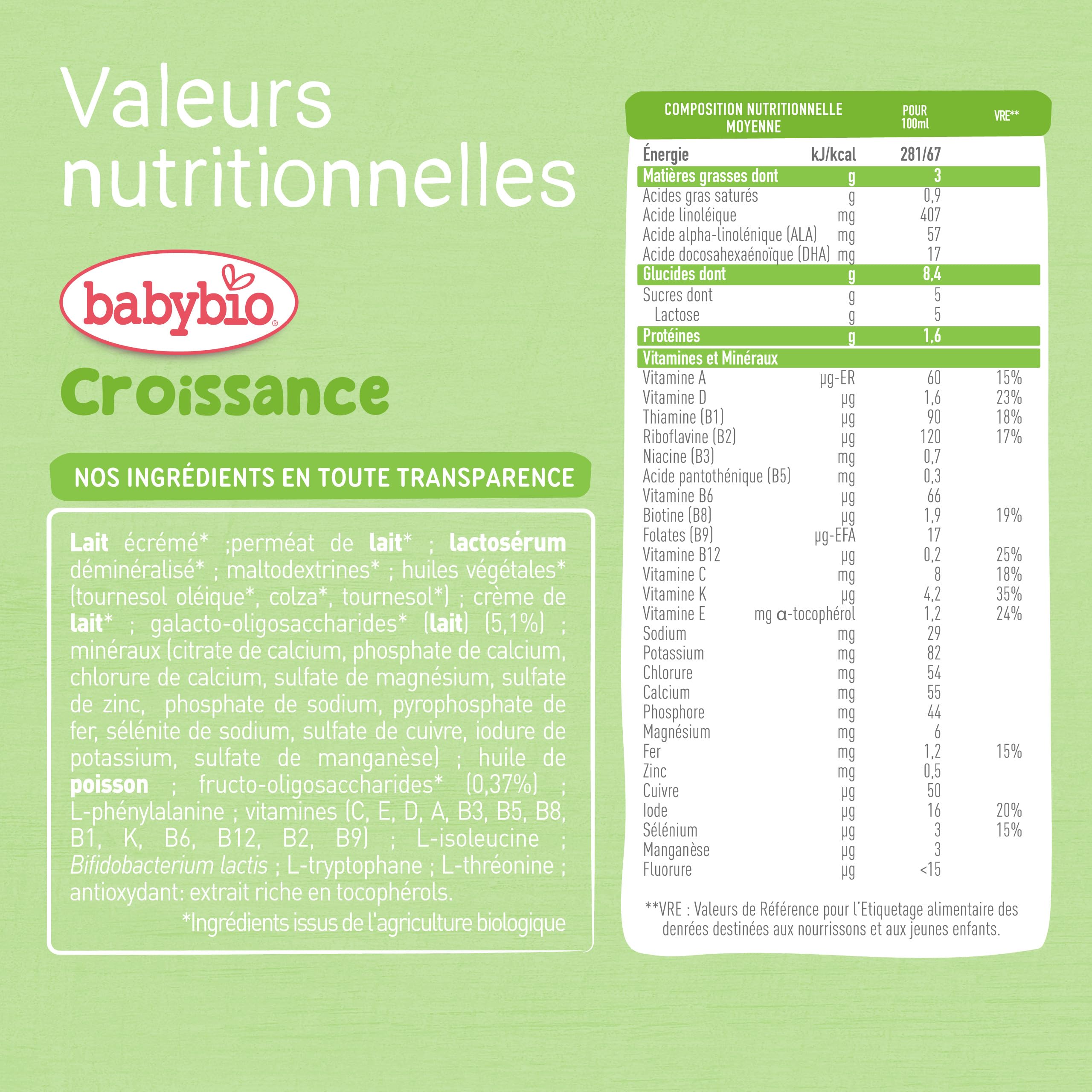 Babybio Croissance Lait de Vache 10 mois 6 x 1L