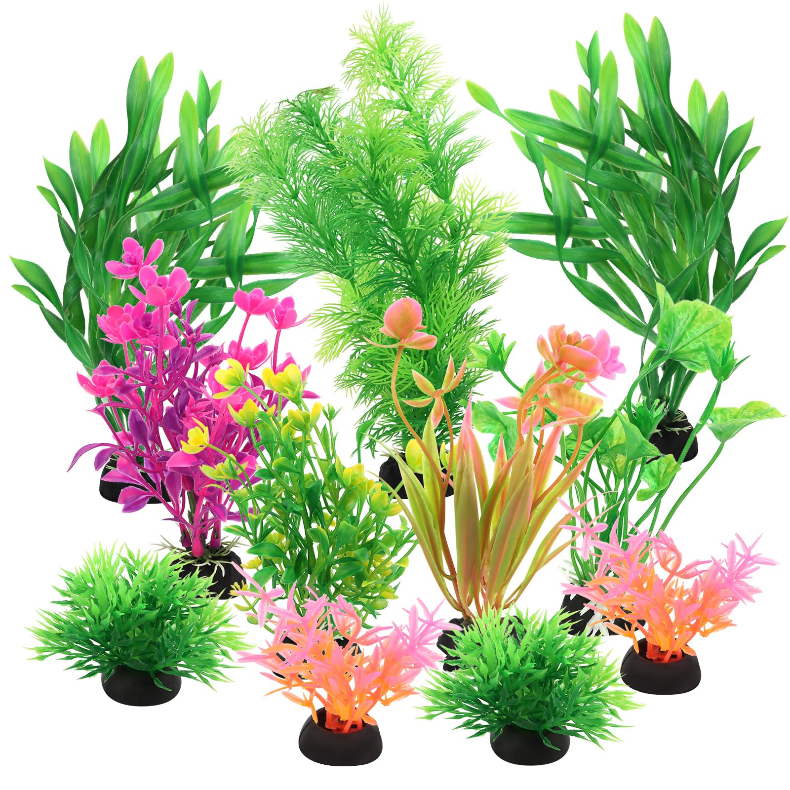 Aquarium Decoration Plante, 11 Pièces Vert Plantes Artificielle Aquarium Deco, Décoration Verte pour et Terrarium, Cachettes pour Poissons