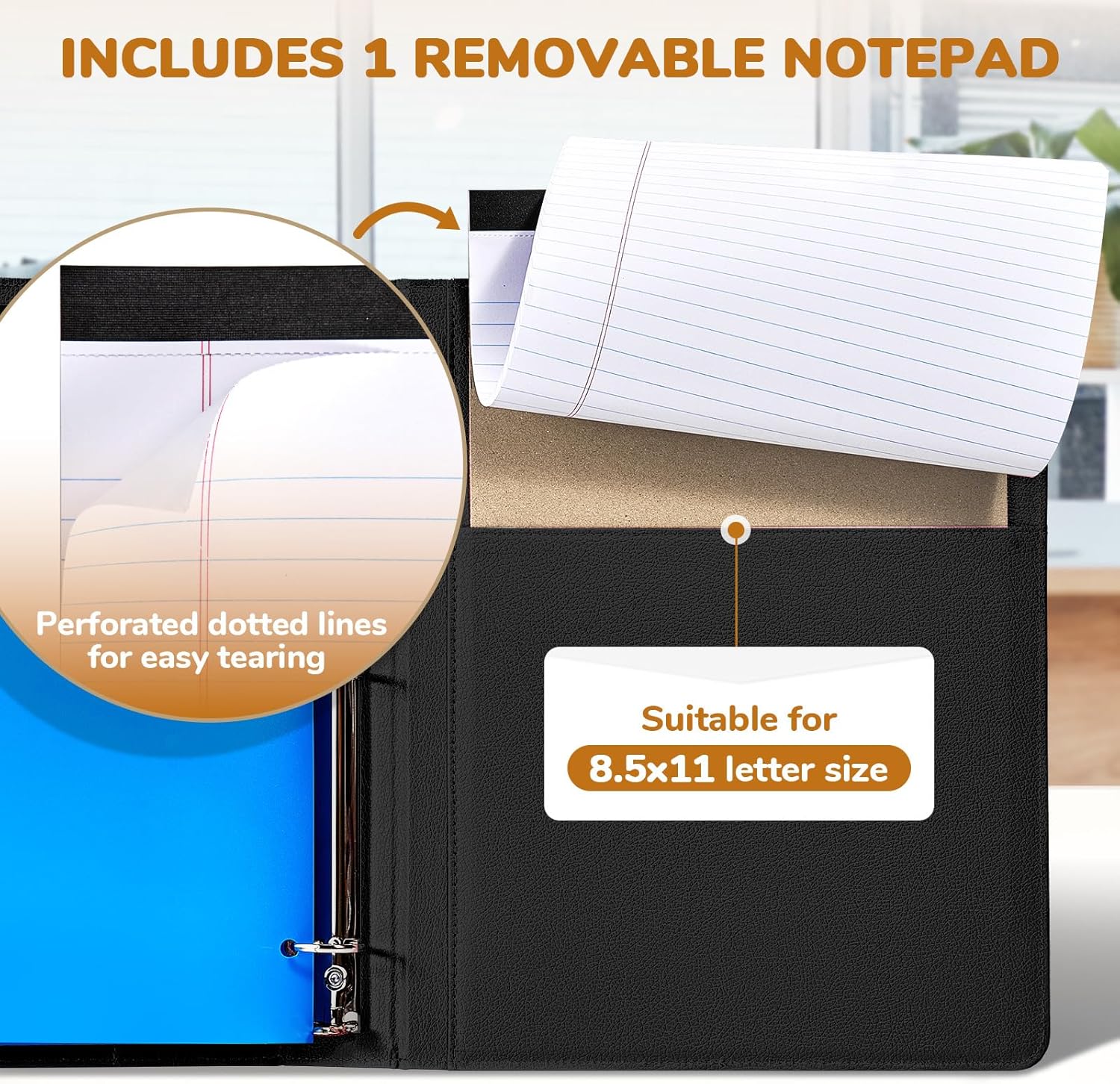 JoyCat 3 Ring Binder Clipboard with Storage,12.4"x10.2"Magnetic Clipboard Folder with 5 Expandable Folders,Refillable Lined Notepad (11" x 8.5"),Ideal for School Office Nursing(Black) thumbnail