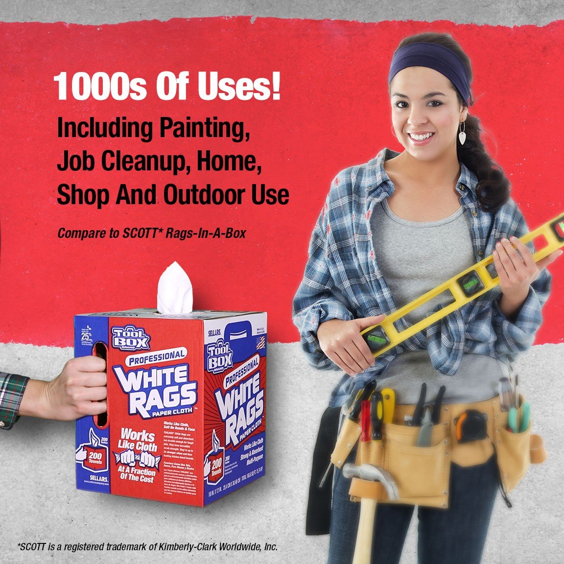 Toolbox Painters White Rags Shop Towels with Center Pull Box - 1 Count Box - 200 Towels