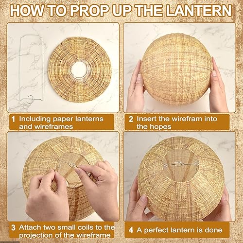 Miniatura 3 de 10 linternas de papel de arpillera de 8 pulgadas, linternas de papel redondas chinas colgantes de arpillera, faroles de papel de impresión de