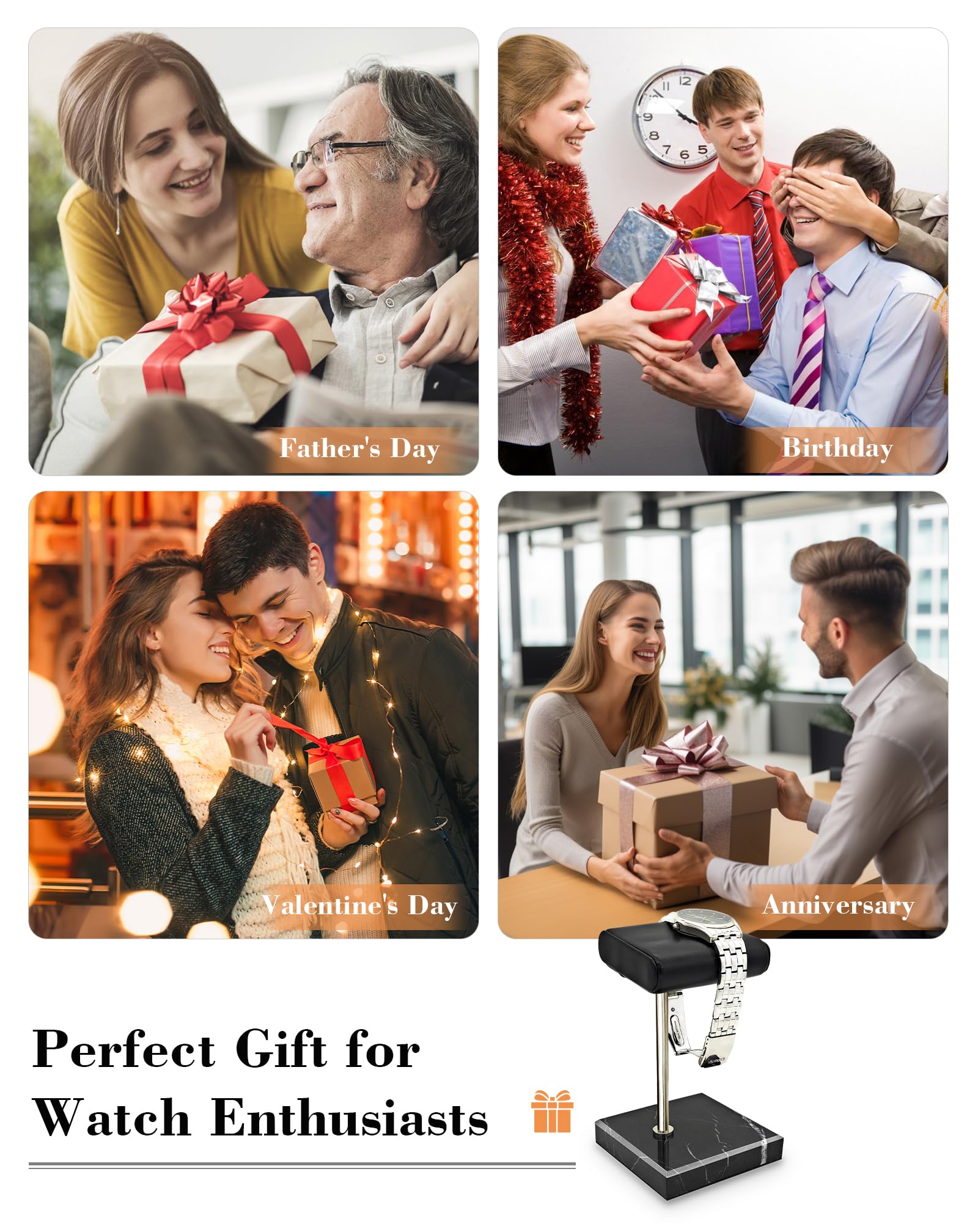 Support de montre pour homme - Support de montre en cuir - Plateau de présentation de bijoux pour montres, bracelets, accessoires de montre, cadeaux pour homme pour la fête des pères, Noël