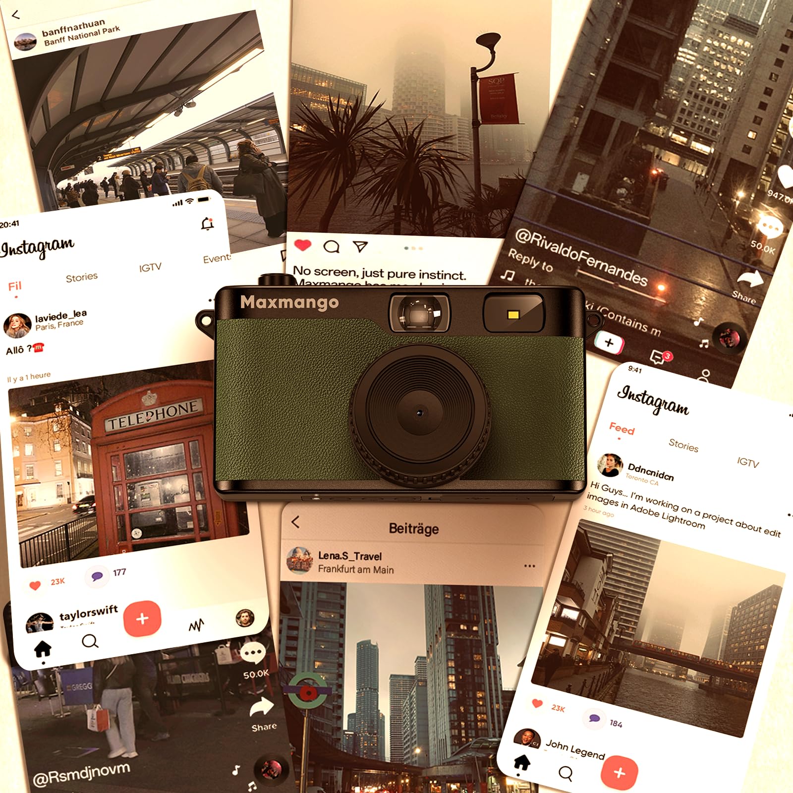 Maxmango D53 Camara Vintage Digital sin Pantalla, Cámara Retro 12 MP para Capturar Momentos Reales, Filtros DIY Descargables, Transferencia USB-C, Tarjeta SD de 8 GB Incluida (Verde)