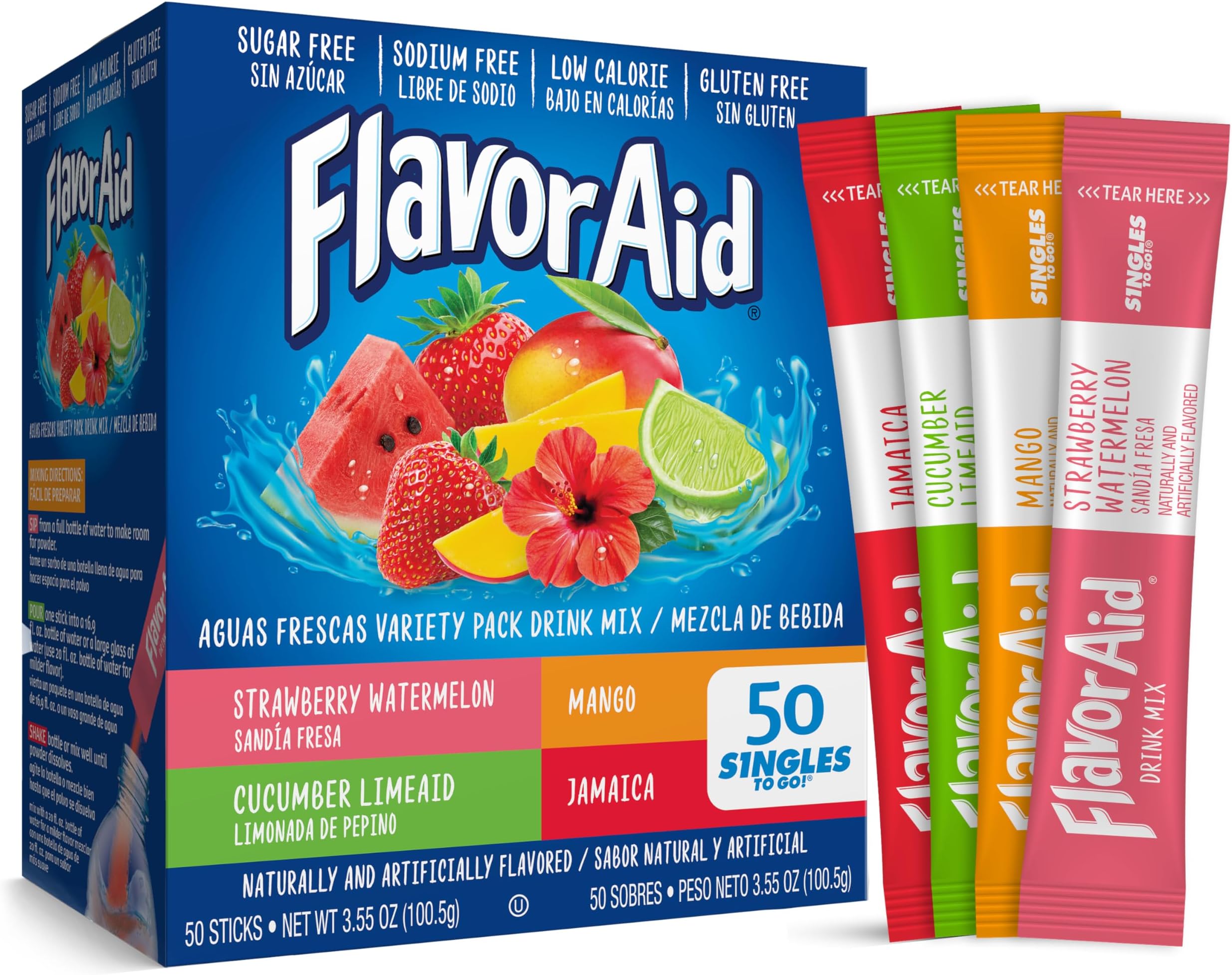 Aguas Frescas Singles To Go Variety Pack, Powdered Drink Mix, 1 Box (50 Single Servings)