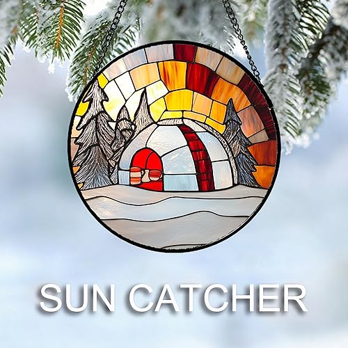 Miniatura 3 de Stained Glass Window Hanging White Tree Snowy Scenery Large 15" - Suncatcher Door Garden Home Decor and Christmas Mother's Day Birthday Gift for