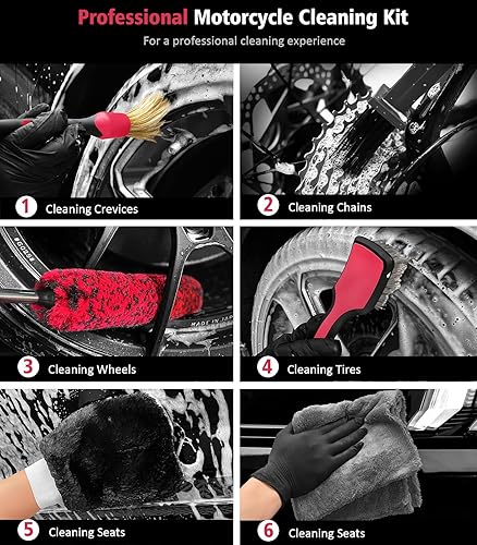 Miniatura 2 de Kit de cepillos de limpieza para motocicleta, paquete de 6 cepillos de limpieza profunda suaves y sin arañazos, aplicador de vendaje de neumáticos y
