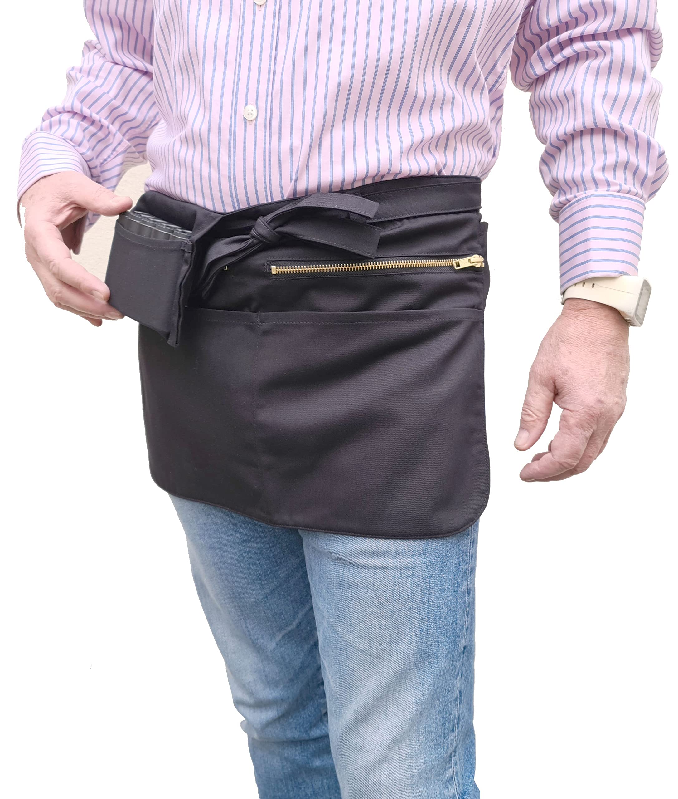 Tablier Serveur, Serveuse, barman, barmaid, restauration, forain, commerçant, maraîcher, plagiste, 5 poches, coloris noir, facile d’entretien, finition soignée
