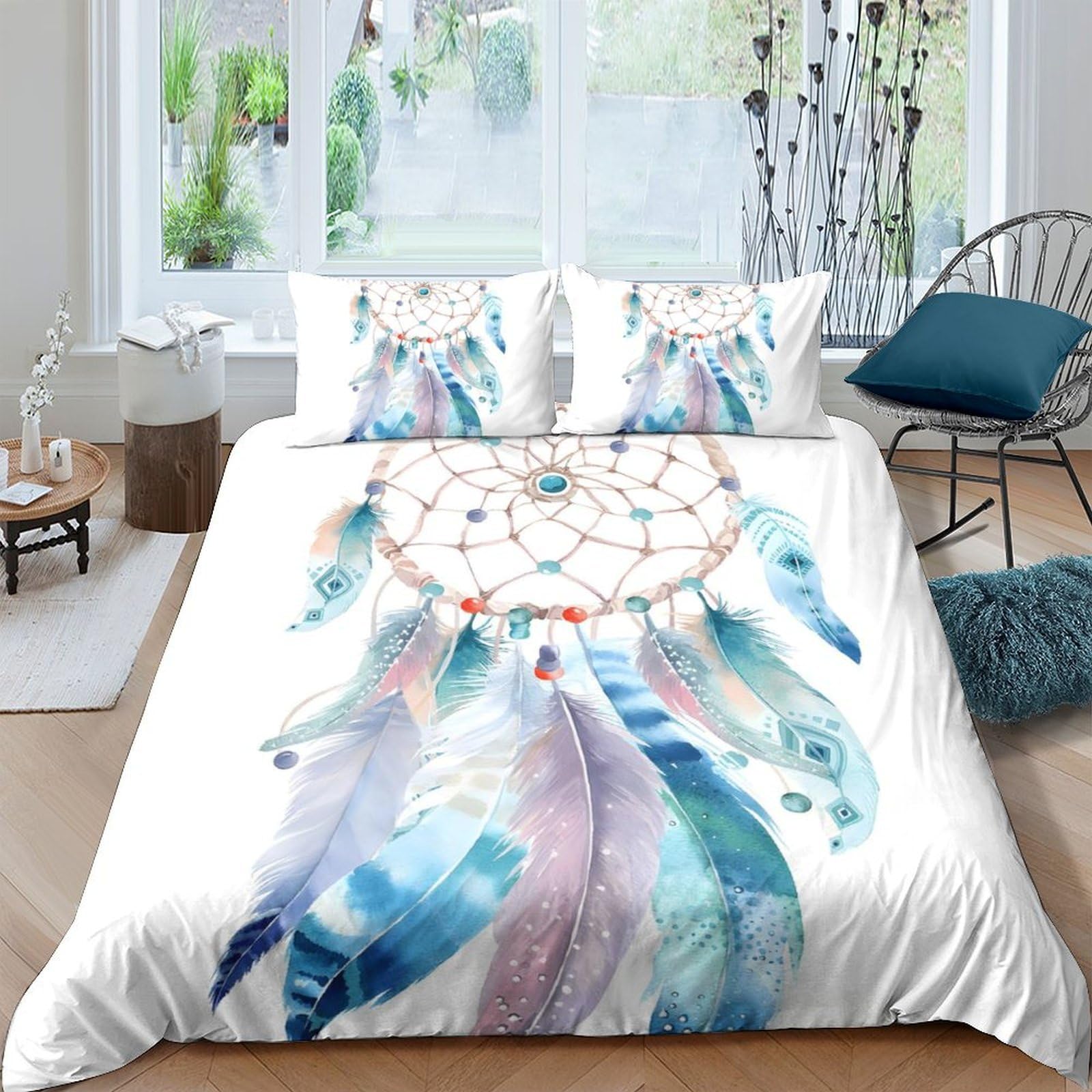 Ctjqhvkz Style-2 3D Printed Dreamcatcher Fitted Sheet Microfiber Soft Breathable Boho Feather Mattress Cover For Bedroom Dorm Decor Single（135X200cm）