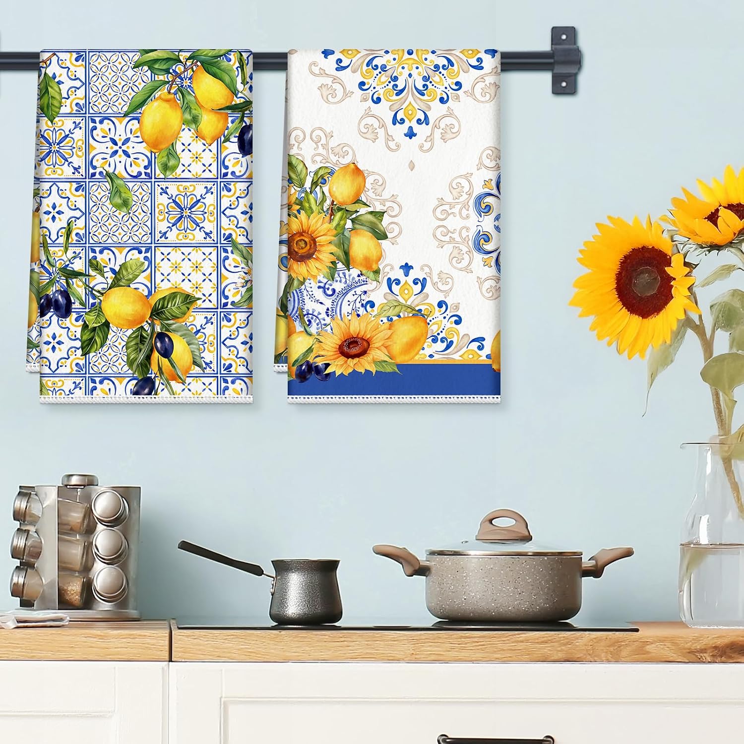 Lemon Floral Microfiber Kitchen Towels, Soft Absorbent Hand Towel 15.7 × 23.6 inch, Thick Dish Cloth for Party Anniversary Holiday Decoration, Housewarming Gifts for Mom