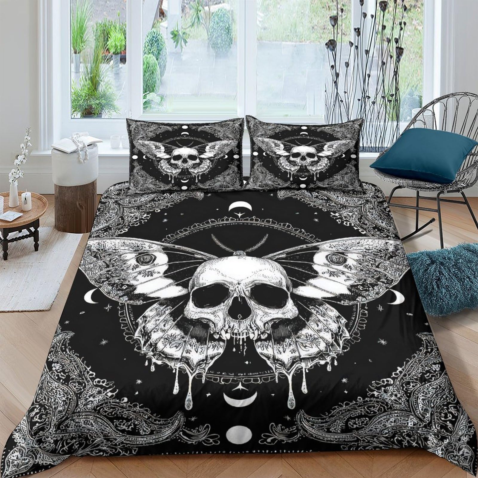 Ctjqhvkz Style-6 3D Printed Gothic Skull Fitted Sheet Microfiber Black Butterfly Mattress Cover For Bedroom Dorm Decor Protection Single（135X200cm）