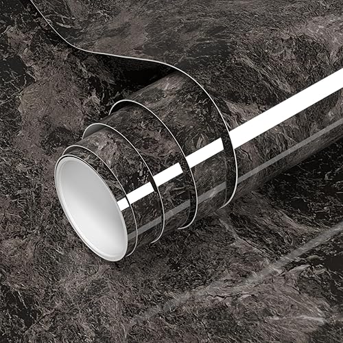 VOLEAAR Papel de contacto de mármol marrón negro de 35 x 196 pulgadas para encimera, baño, cocina