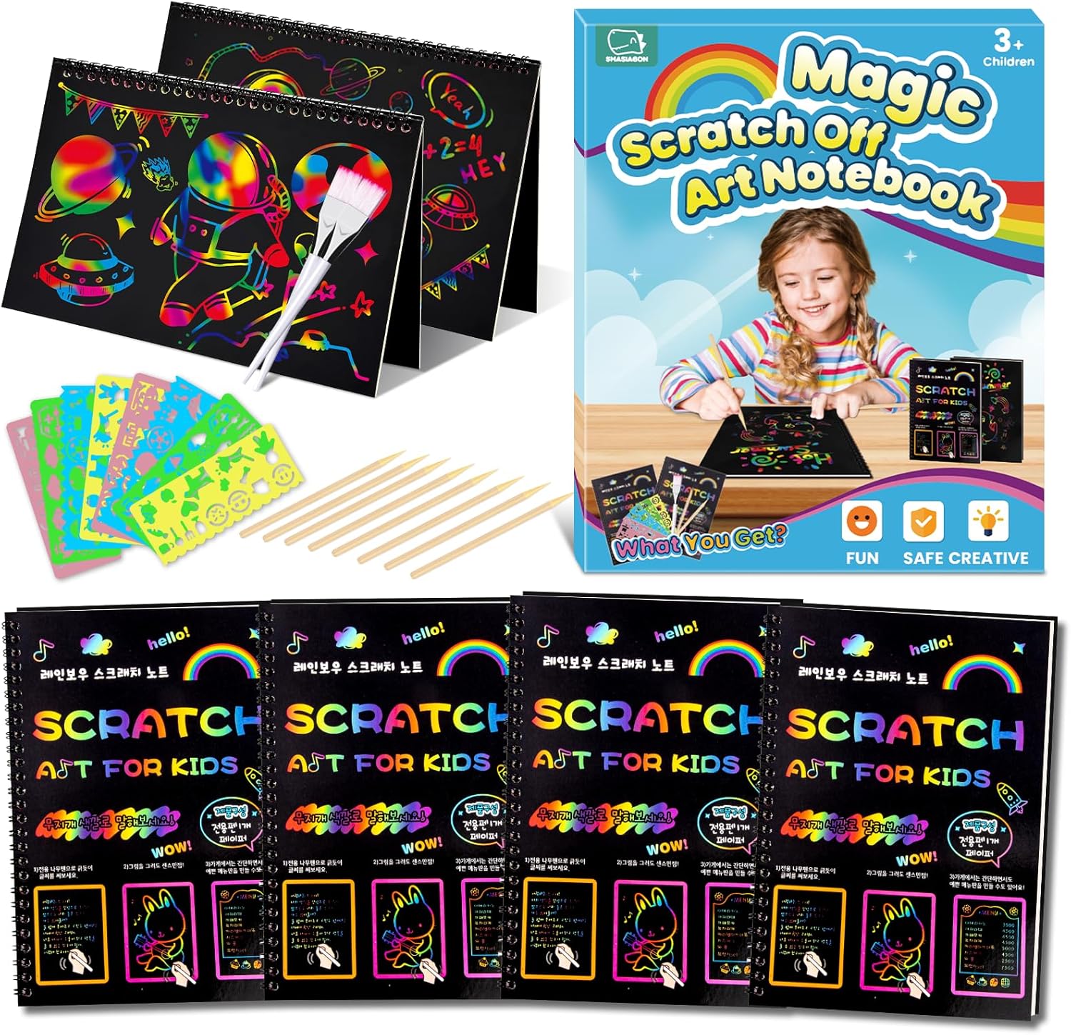 Smasiagon Christmas Gift for Girl Art-Craft Kit, 4 Pack Scratch Paper Magic Art Craft Project Supply Drawing Activity Kid Travel Toy Age 3-12 Year Old Birthday Gift