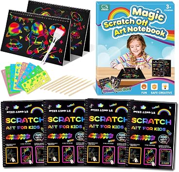 Smasiagon Christmas Gift for Girl Art-Craft Kit, 4 Pack Scratch Paper Magic Art Craft Project Supply Drawing Activity Kid Travel Toy Age 3-12 Year Old Birthday Gift