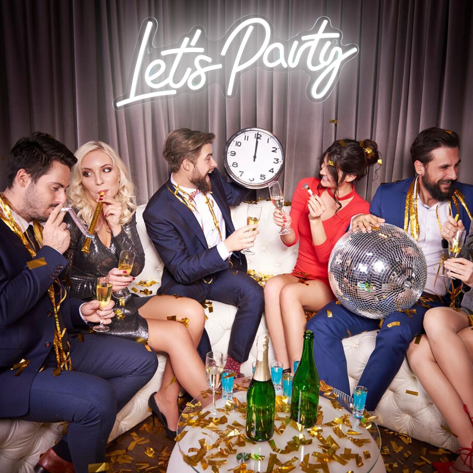 Let's Party Neon Signs Dimmable LED Neon Light for Wall Decor Art Decorative Lights for Bachelorette Party Engagement Party Birthday Party Living Room Gamer Room Decorations, White