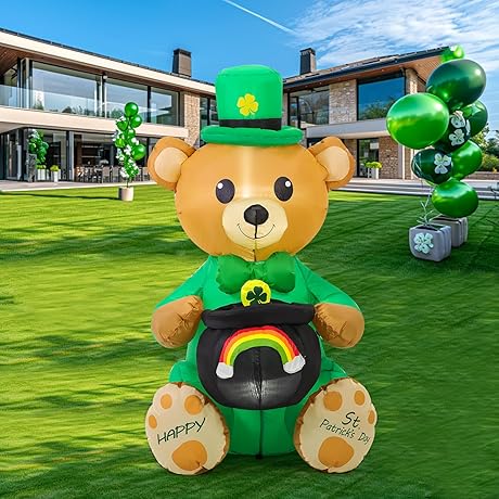 4 Ft St Patricks Day Inflatables Outdoor Decorations, Lucky Blow Up Inflatable...