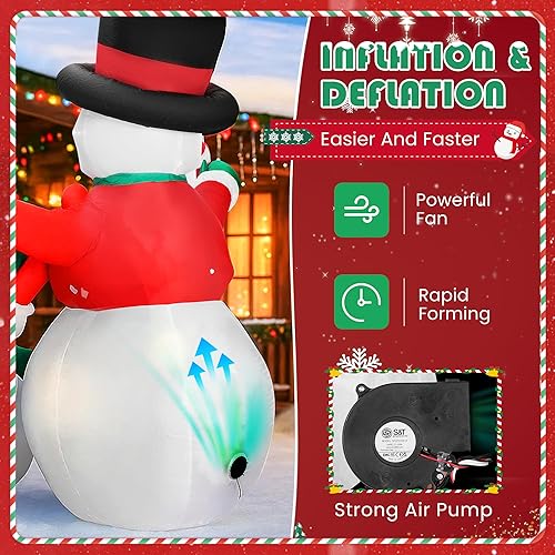 Vista 19 de VIVOHOME 6FT Christmas Inflatable Outdoor Decoration, Snowman in Vest, Navidad Blow Up Yard Decor with Built-in LED Light for Lawn, Garden, Party