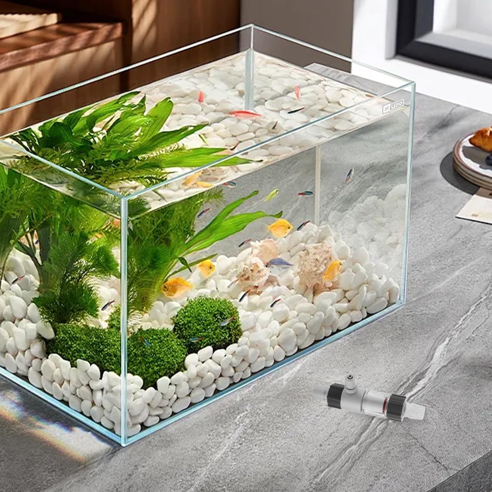 Gatuida Reattore diffusore di CO2 a Bolle Nano per Acquario, diffusore di anidride carbonica Esterno in, connettore di Uscita per Serbatoio d'Acqua in Vetro, regolatore del contatore di Bolle