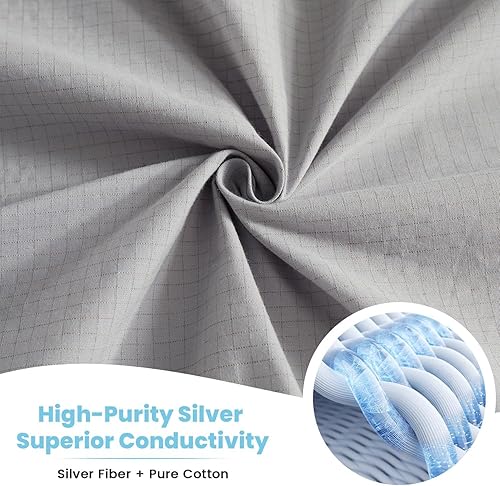 Miniatura 2 de Sábana bajera ajustable 12% de fibra plateada, hoja de 400 hilos con cable de conexión a tierra, promueve la relajación y una recuperación más
