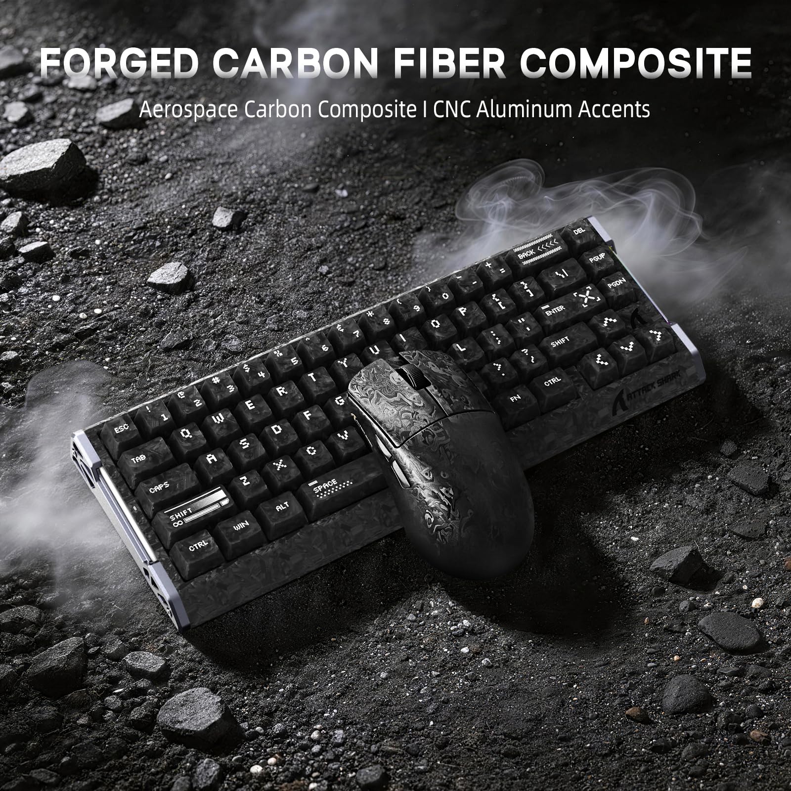ATTACK SHARK Teclado y Ratón Gaming 8KHz,Carbon Fiber,Rapid Trigger-NegroA | QWERTY, R68 HE 60% Teclado Magnético con Cable RGB,Precisión RT de 0,005mm,R11 ULTRA Ratón Wireless 49g SUPERLIGHT, 42K DPI