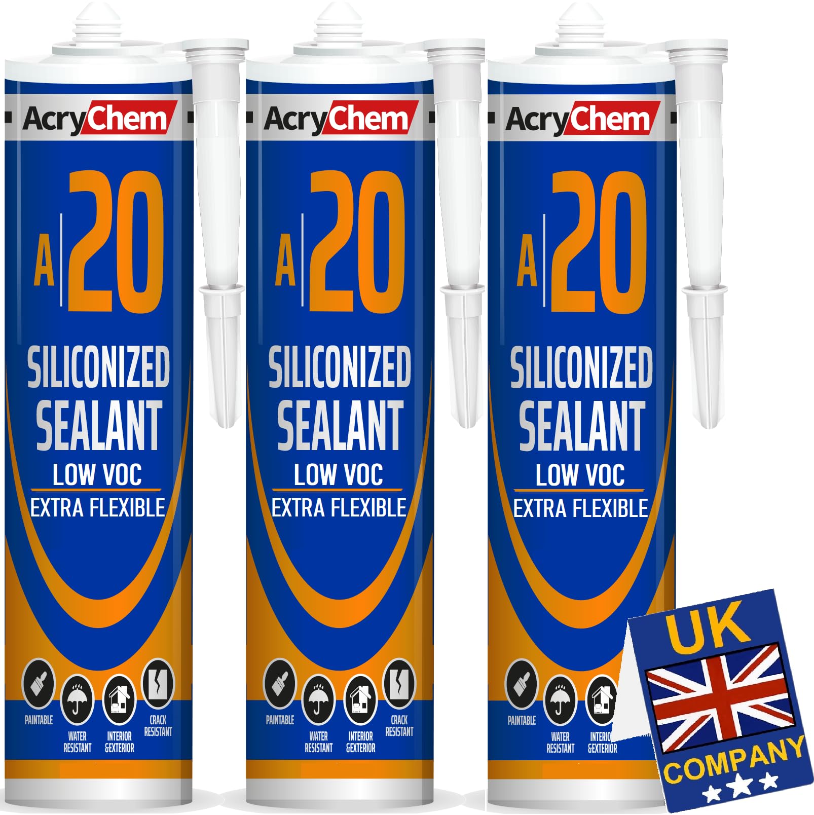 BONDIFY Paintable Window Frame Sealant, Black Sealant Waterproof, 450g x 3PCs, 100% SOLVENT-FREE Black Exterior Siliconised Acrylic, Mastic for Filling Cracks and Gaps