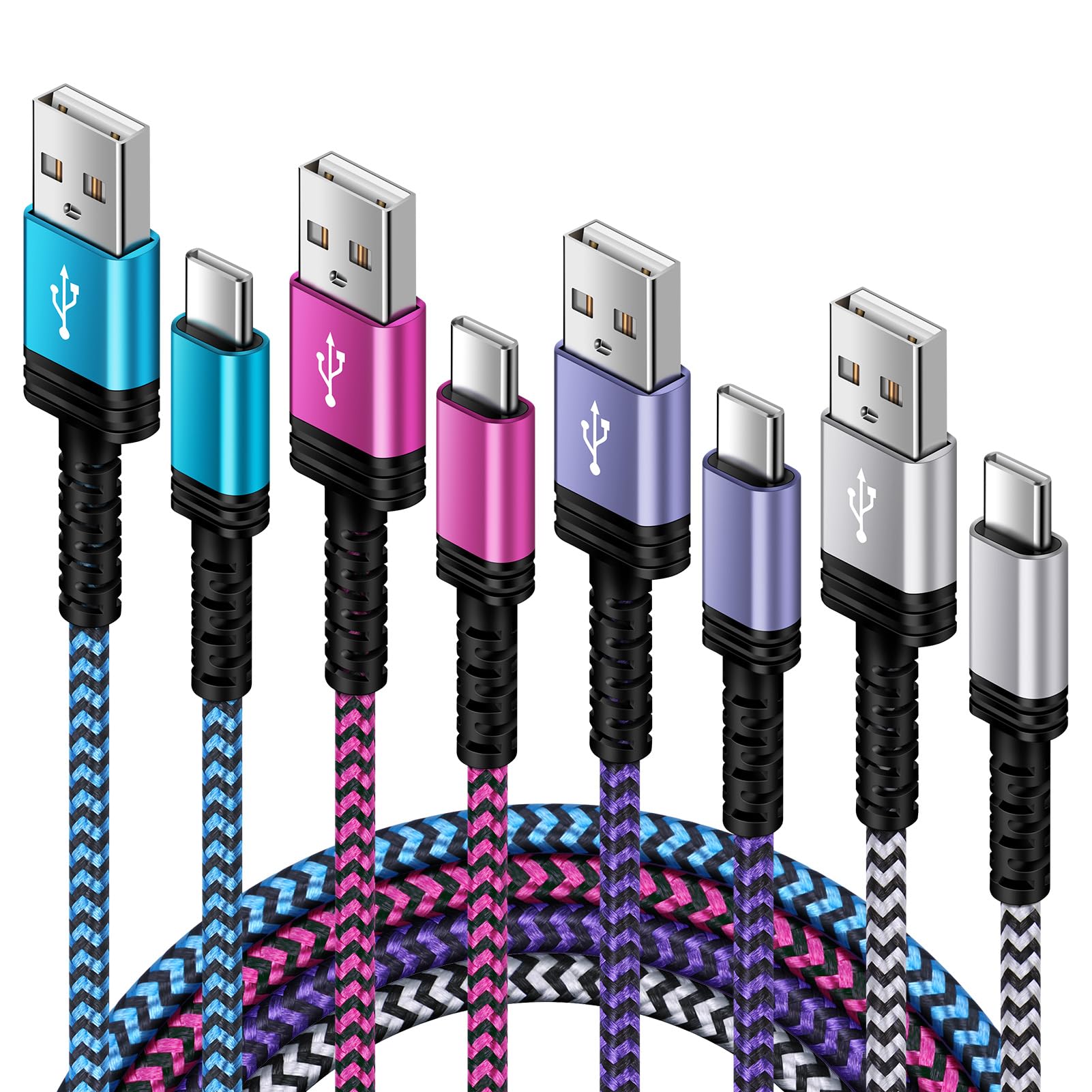 4-Pack 1.5/3/6/10FT Long Type C Charger Cord for iPhone 15/15 Pro Max,3.1A USB Type C Cable Fast Charging Android Phone C Charger Cord for Samsung Galaxy S24 Ultra/S23/S22/S21/S20/A15/A54/A35/A55/A25