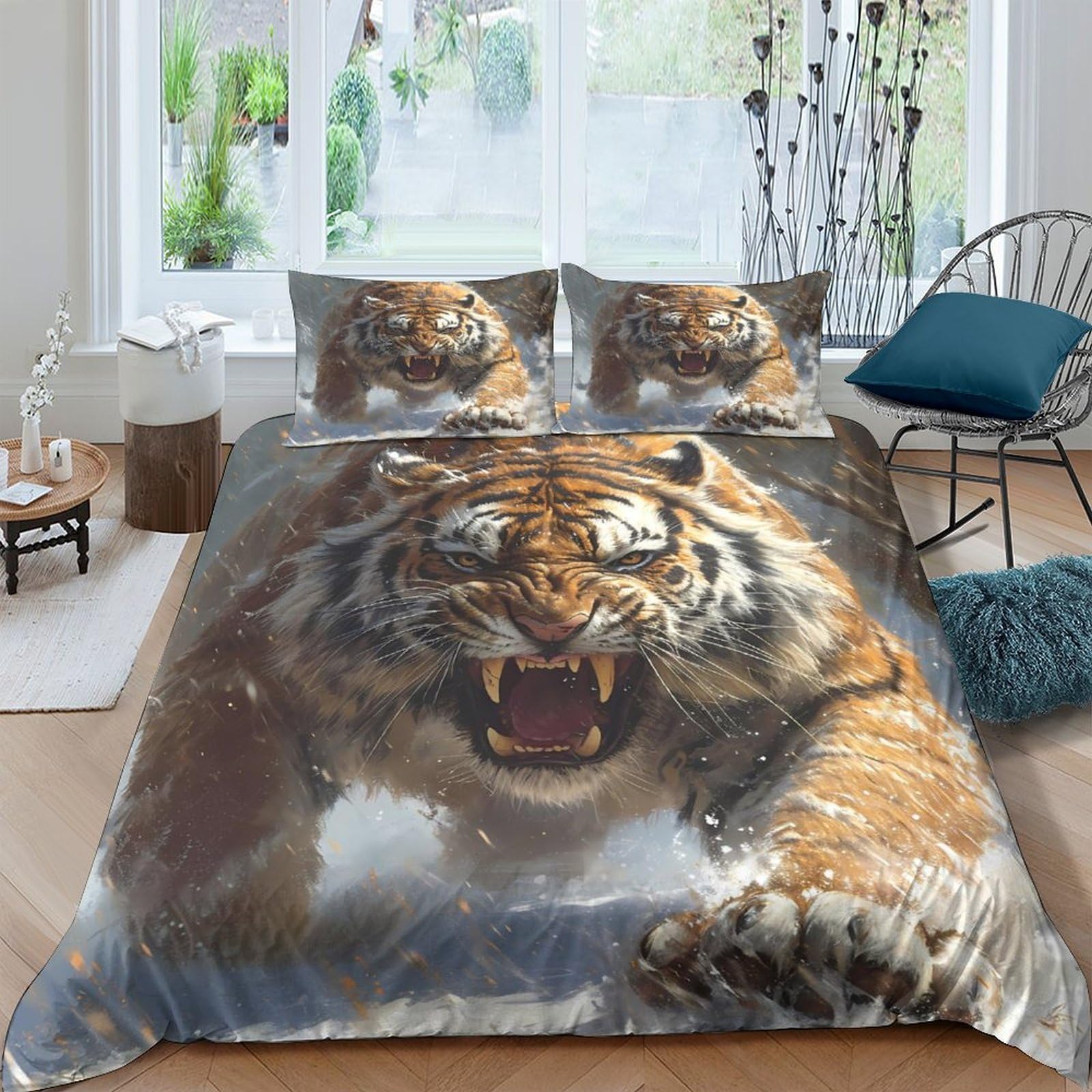 Ctjqhvkz Style-6 3D Printed Roaring Tiger Fitted Sheet Microfiber Soft Breathable Jungle Animal Bed Cover For Bedroom Dorm Mattress Decor Single（135X200cm）