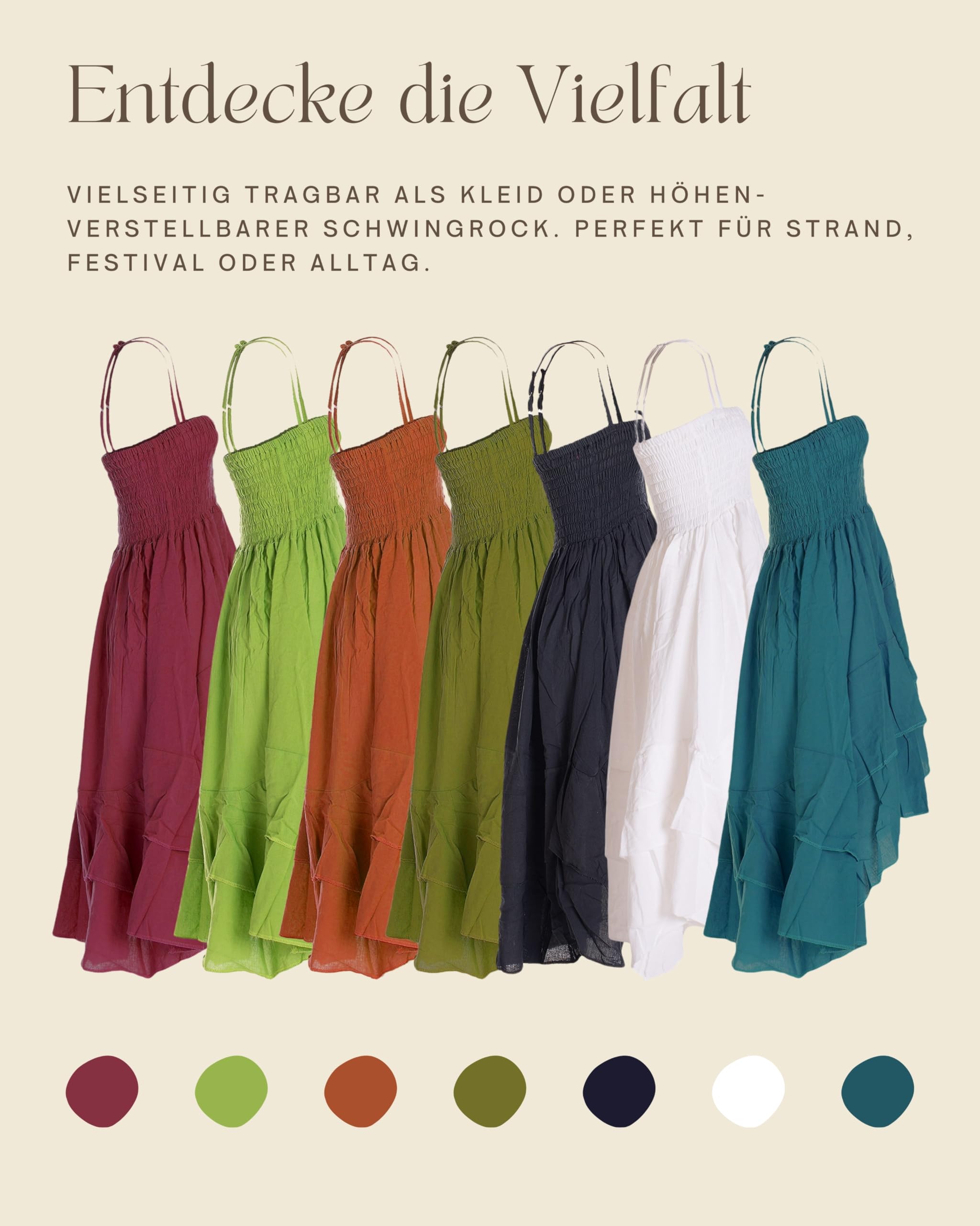 Vishes Damen 2in1 Sommerkleid-Rock | Flexibel als Spaghettiträger-Kleid oder Rock tragbar | 100% Baumwolle I Ideal für Frühjahr & Sommer I Nachhaltige Alternative Bekleidung