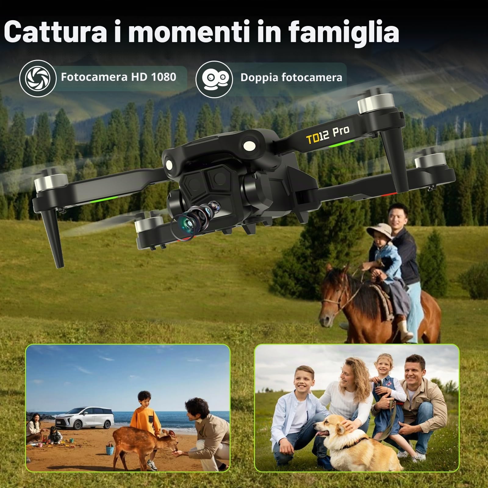 Toladrone TD12PRO Mini Drone con Fotocamera per Principianti, Droni Pieghevole per Adulti Motore Brushless 3 Modalità di Velocità Posizionamento Ottico RC Quadcopter con Custodia da Trasporto