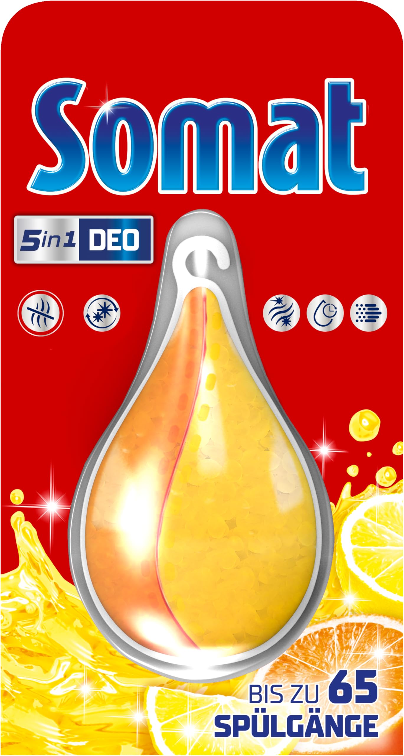 Somat 5in1 Geschirrspüler Deo Zitrone & Orange (bis zu 65 Spülgänge), Spülmaschinen Deo zur Geruchsneutralisierung für hygienische Frische und einen lebensmittelsicheren Geschirrspüler Duft