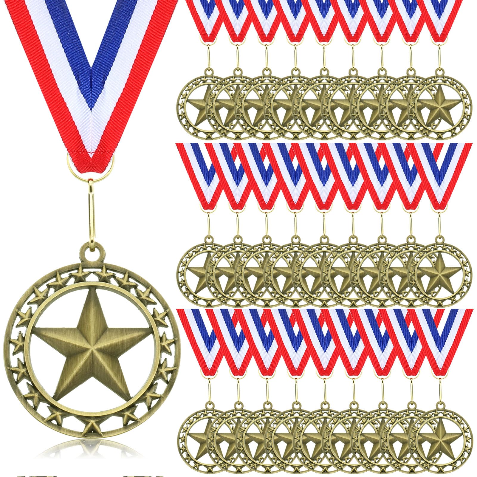 Cinnvoice 24 Pcs Gold Star Medals Bulk for Awards