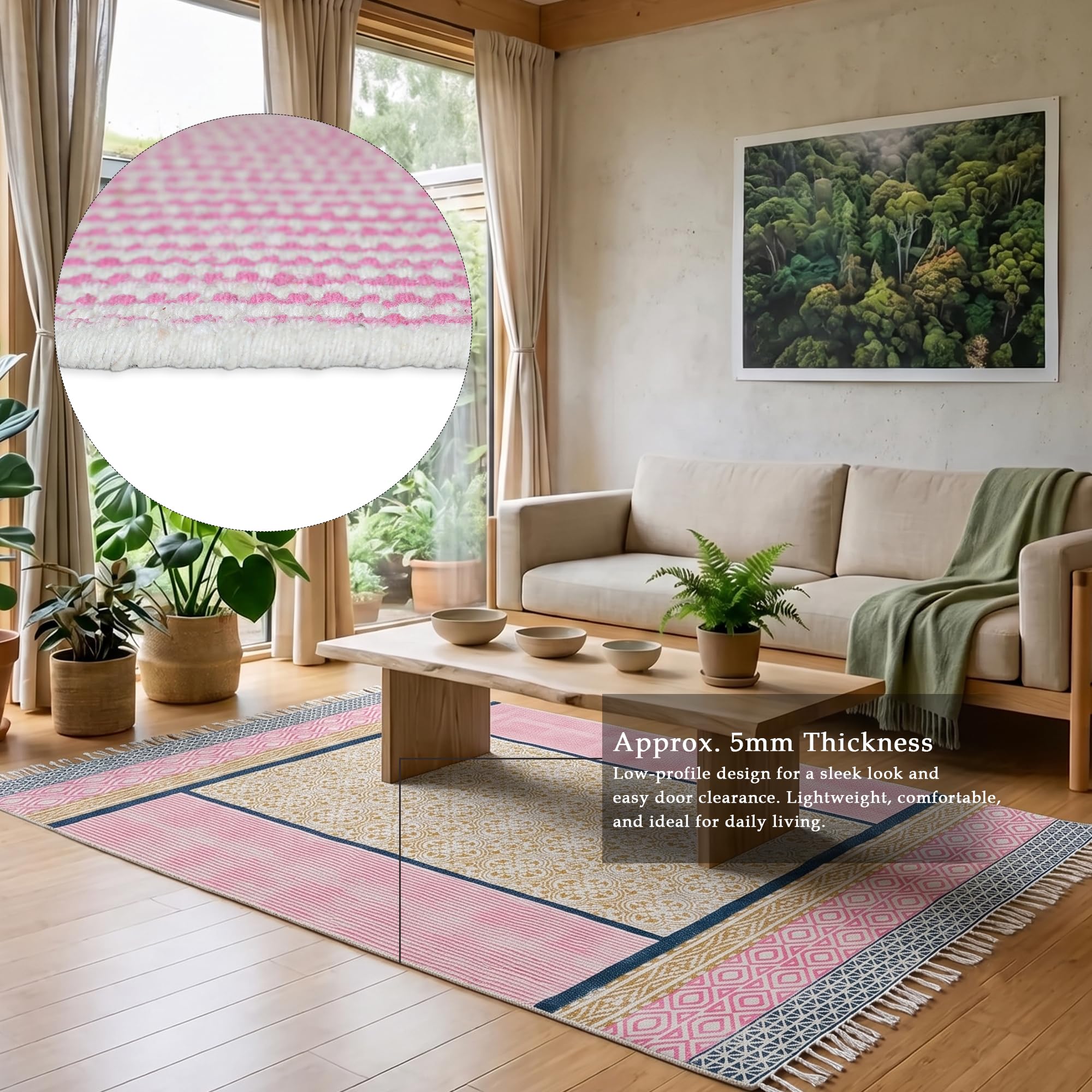 Bawełniany bieżnik z nadrukiem w bloku dłoni, chodnik 1,2 x 4,9 m